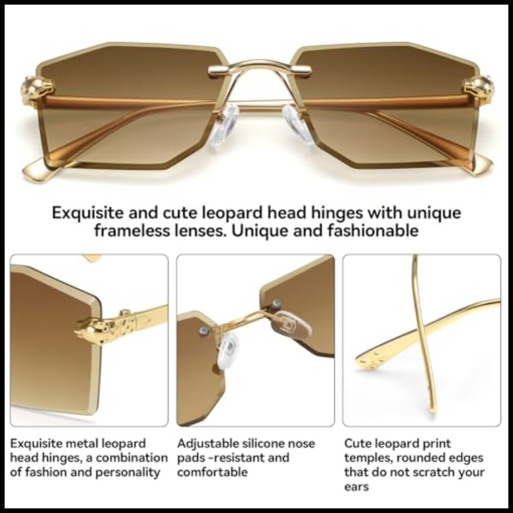 Rimless Rectangular Sunglasses Y2K Retro Metal Ti… - image 3